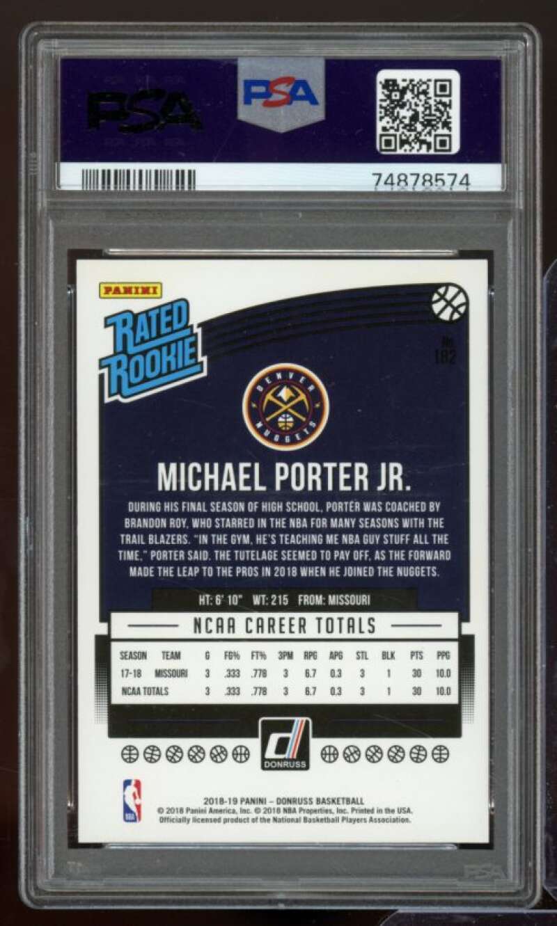 Michael Porter Jr. Rookie Card 2018-19 Donruss Press Proof Purple #182 PSA 10 Image 2