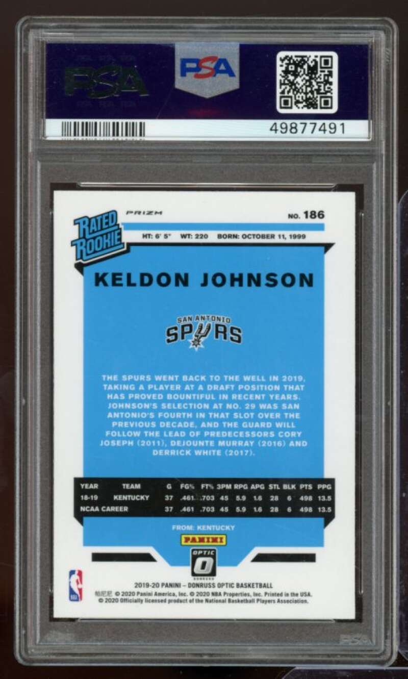 Keldon Johnson Rookie Card 2019-20 Panini Donruss Optic Holo #186 PSA 9 Image 2