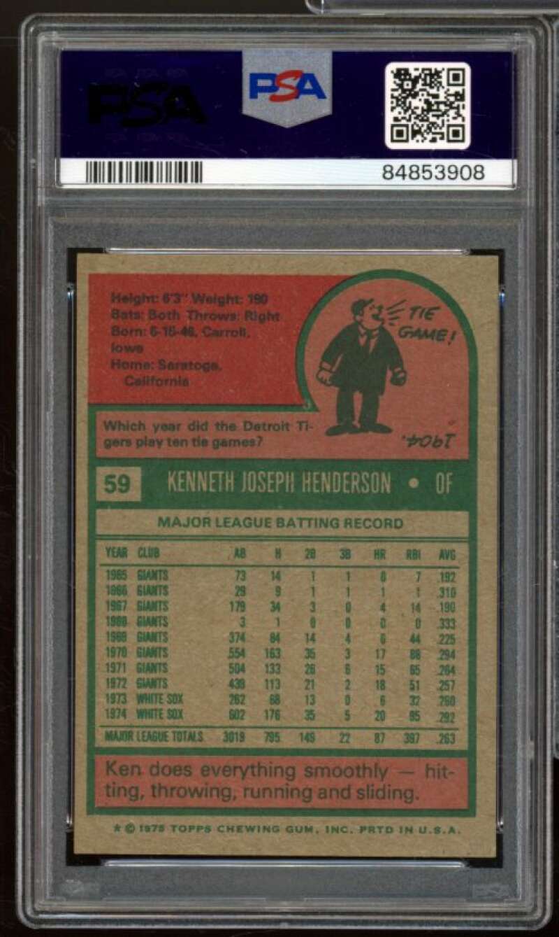 Ken Henderson Card 1975 Topps #59 PSA 4 Image 2