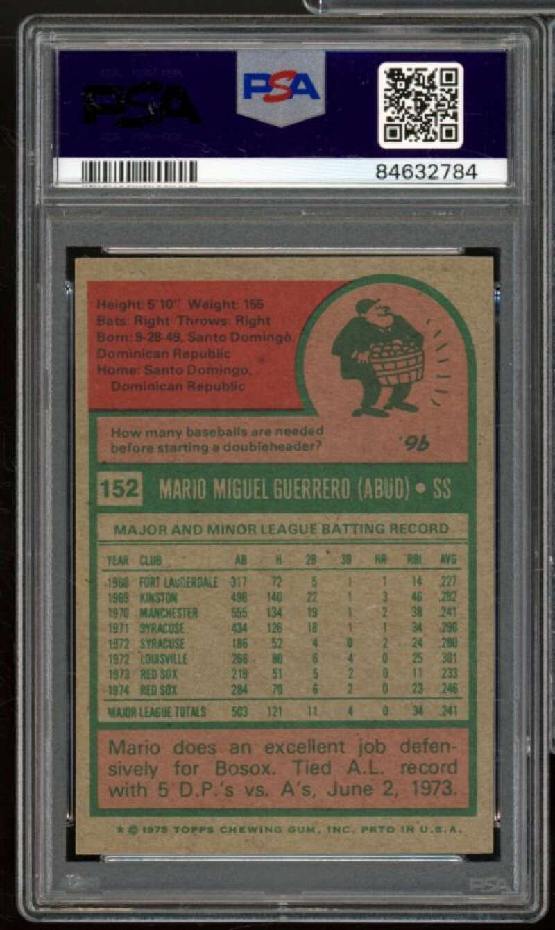 Mario Guerrero Card 1975 Topps #152 PSA 6 Image 2