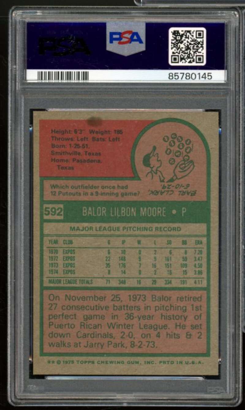 Balor Moore Card 1975 Topps #592 PSA 7 Image 2