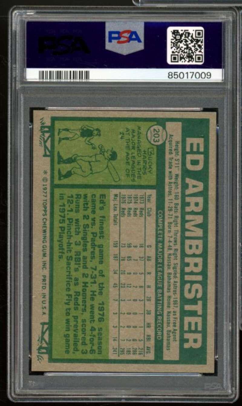 Ed Armbrister Card 1977 Topps #203 PSA 4 Image 2