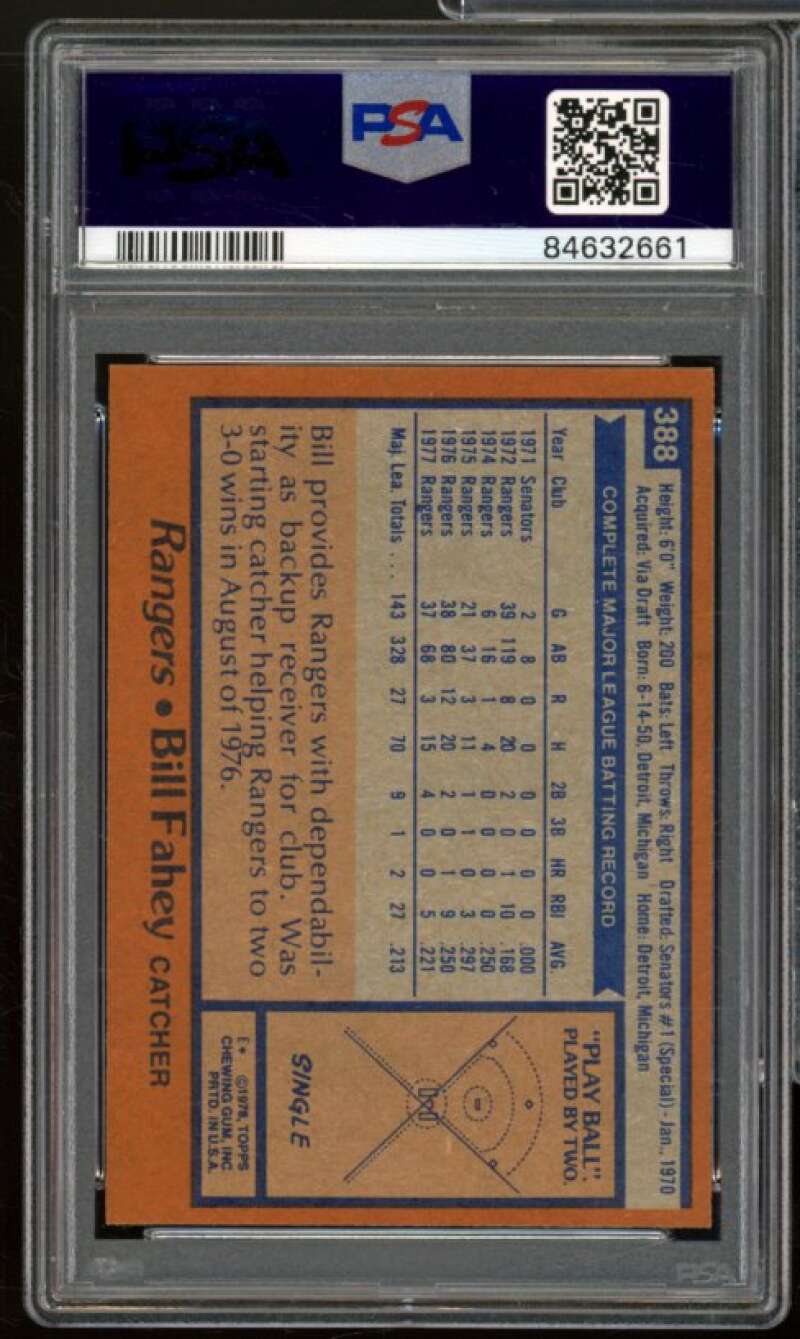 Bill Fahey Card 1978 Topps #388 PSA 4 Image 2