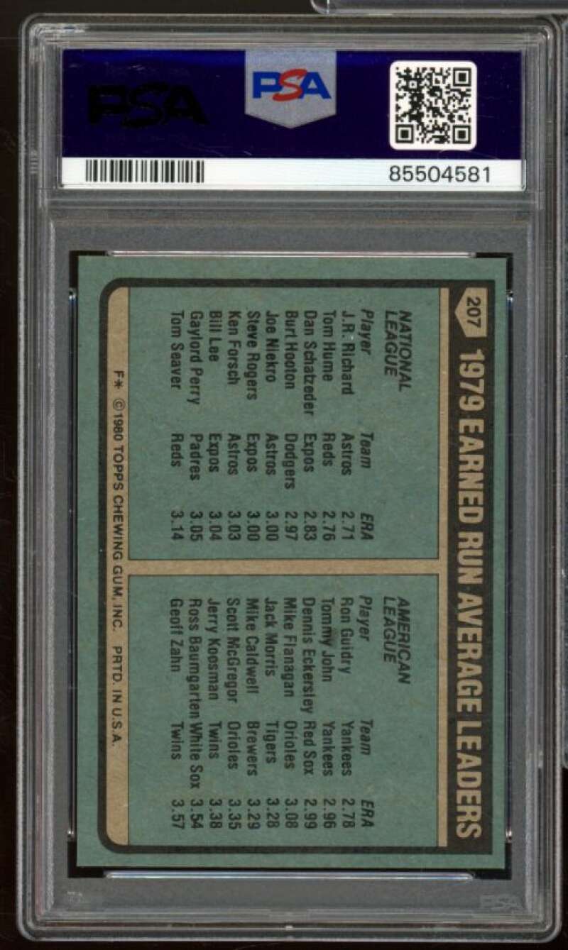 Jr. R. Richard / Ron guidry 1979 ERA Leader Card 1980 Topps #207 PSA 8 Image 2