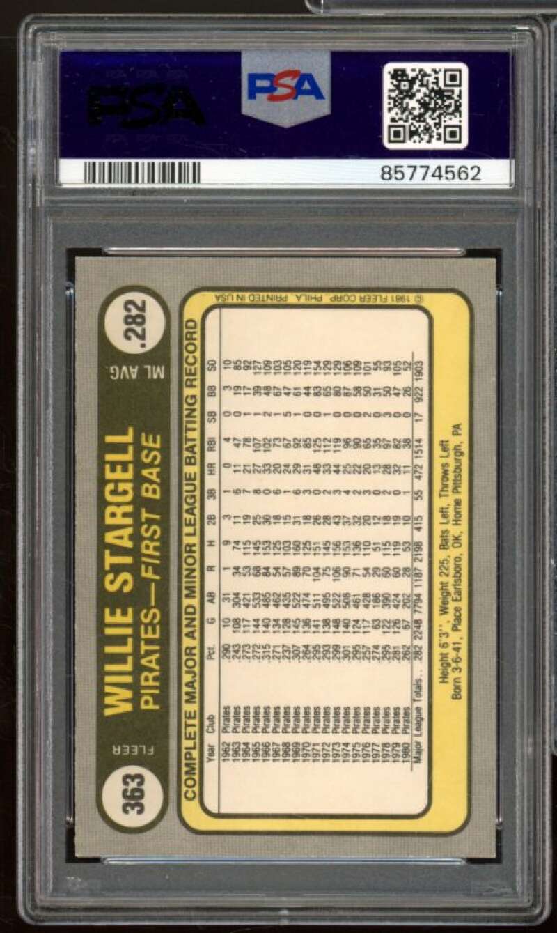 Willie Stargell Card 1981 Fleer #363 PSA 8 Image 2