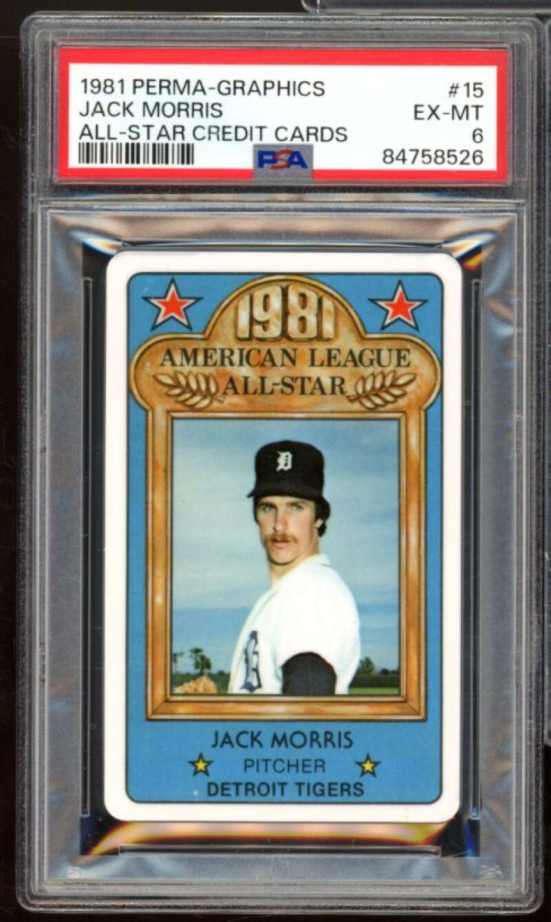 Jack Morris Card 1981 Perma-Graphics All-Star Credit Cards #15 PSA 6 Image 1