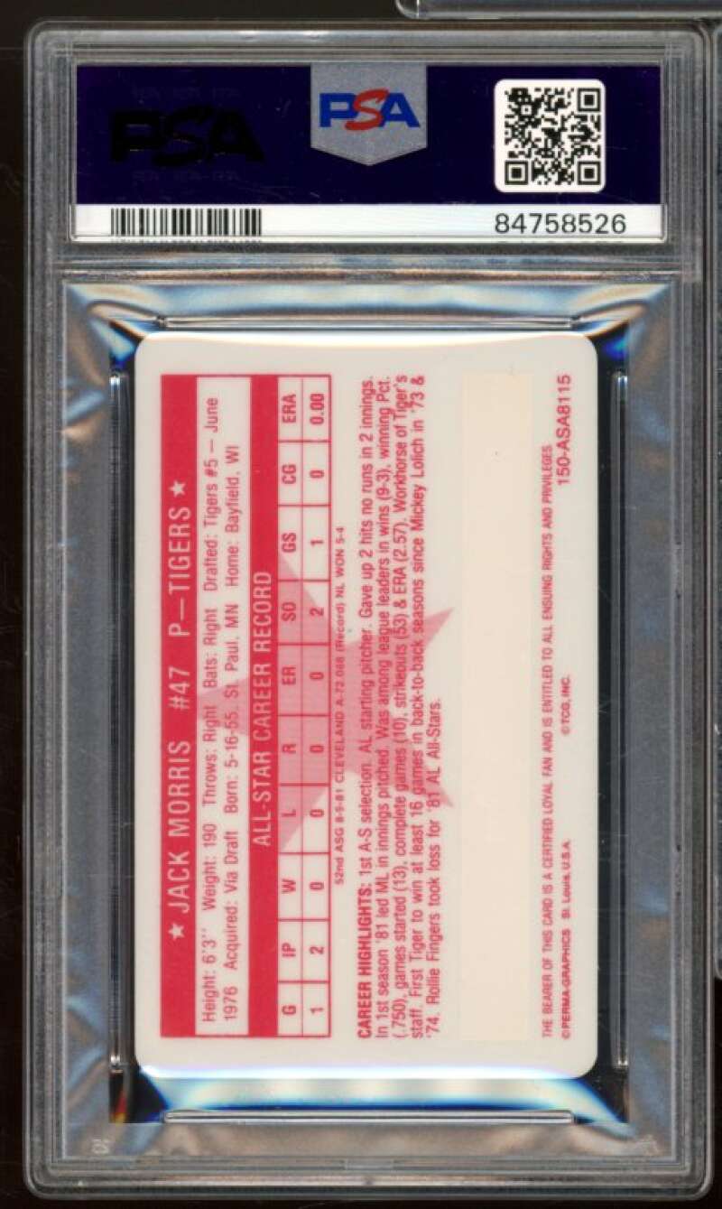 Jack Morris Card 1981 Perma-Graphics All-Star Credit Cards #15 PSA 6 Image 2