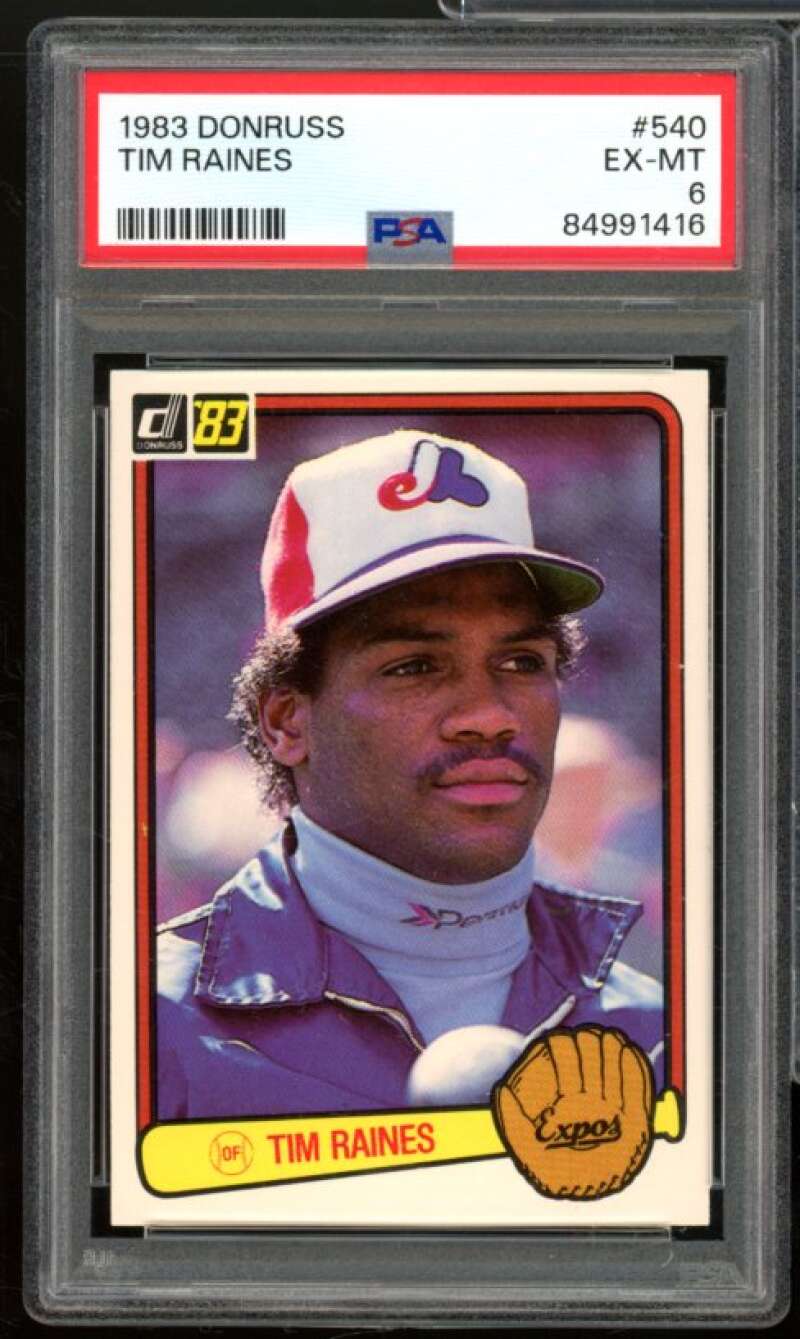 Tim Raines Card 1983 Donruss #540 PSA 6 Image 1