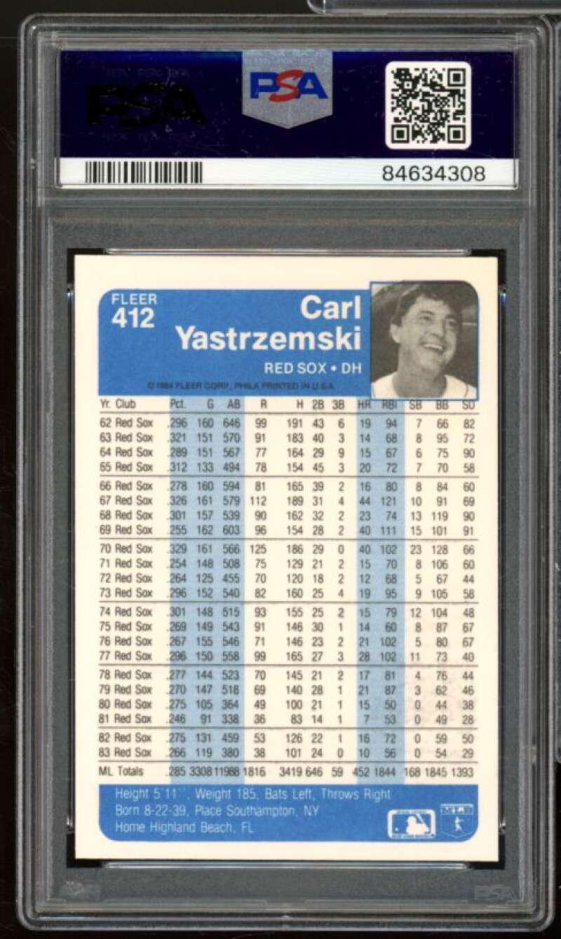 Carl Yastrzemski Card 1984 Fleer #412 PSA 7 Image 2