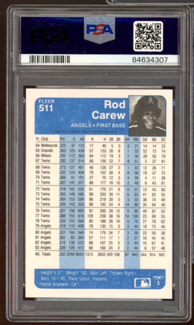 Rod Carew Card 1984 Fleer #511 PSA 7 Image 2