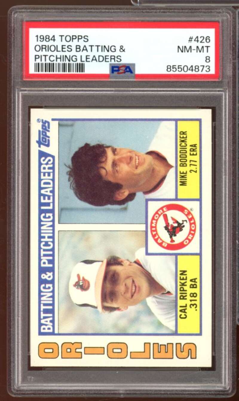 Mike Boddicker/Cal Ripken Leader Card 1984 Topps #426 PSA 8 Image 1