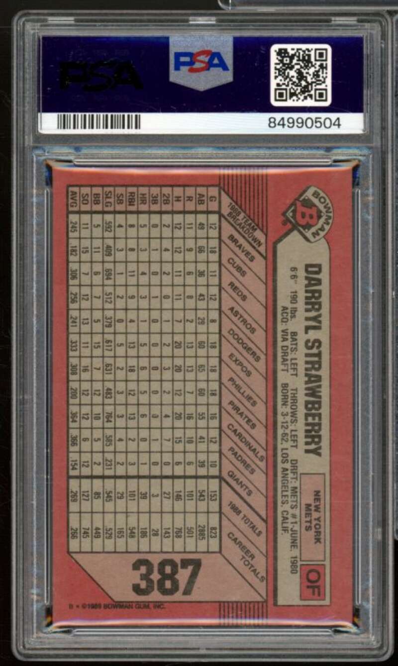 Darryl Strawberry Card 1989 Bowman #387 PSA 8 Image 2