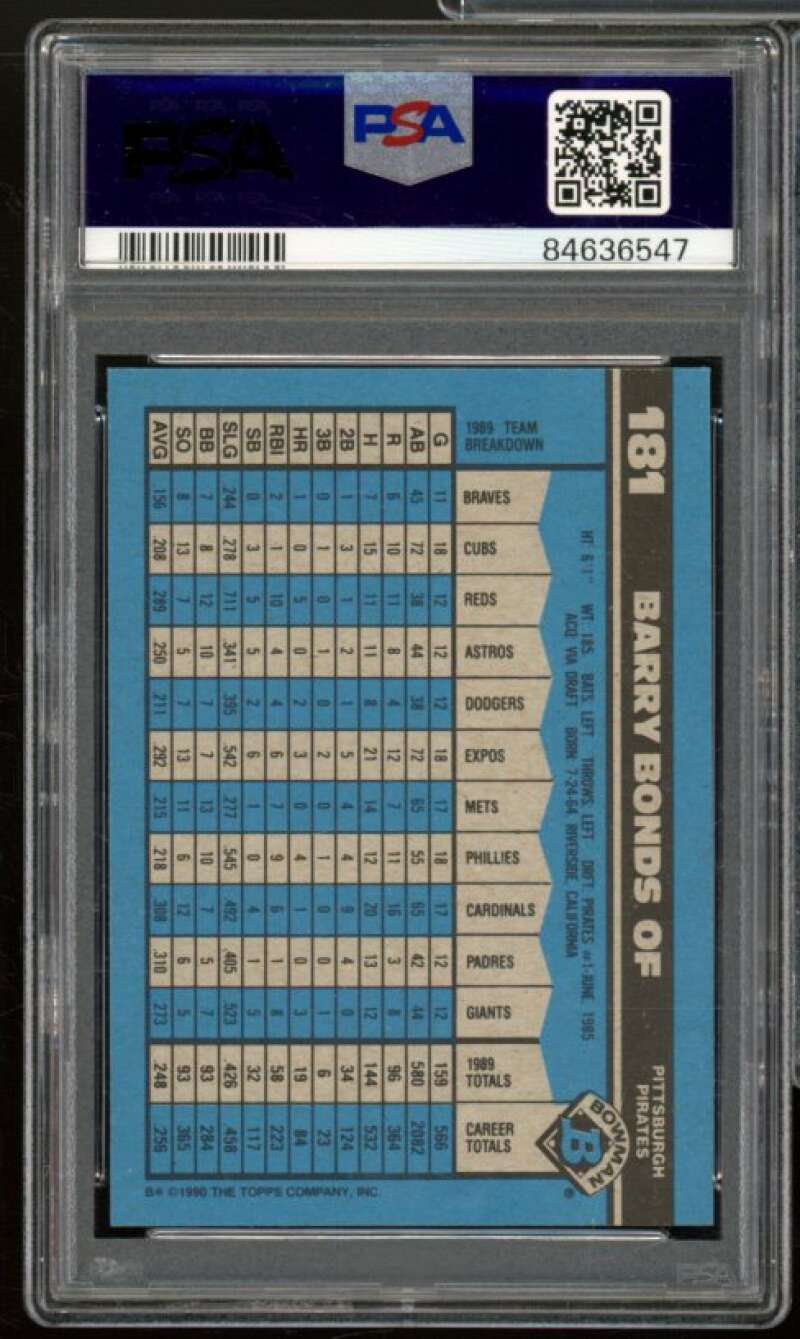 Barry Bonds Card 1990 Bowman #181 PSA 8 Image 2