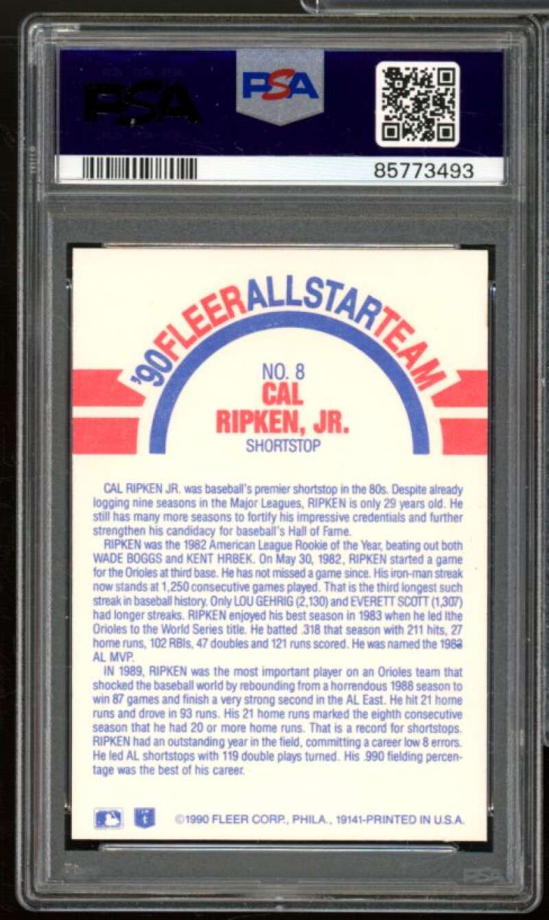 Cal Ripken Jr. Card 1990 Fleer All-Stars #8 PSA 8 Image 2