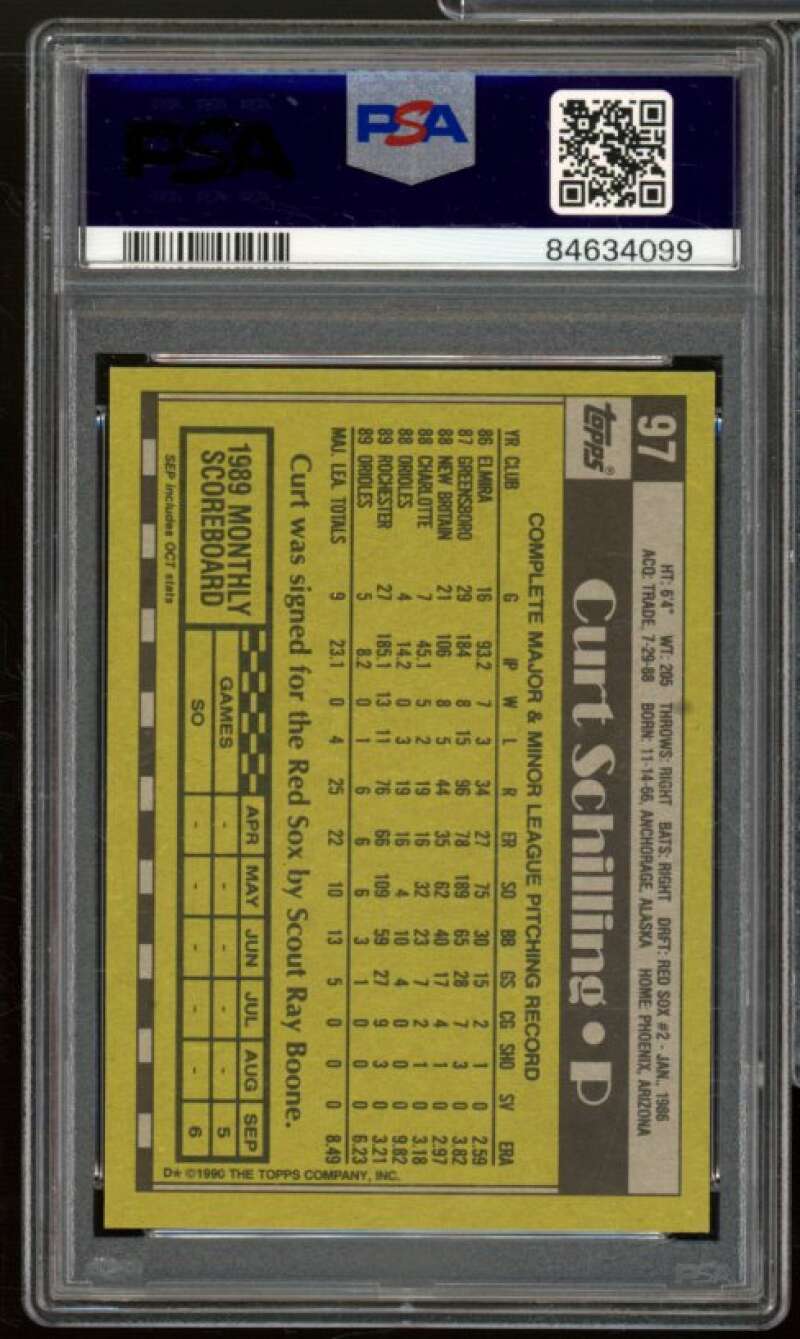 Curt Schilling Card 1990 Topps #97 PSA 8 Image 2