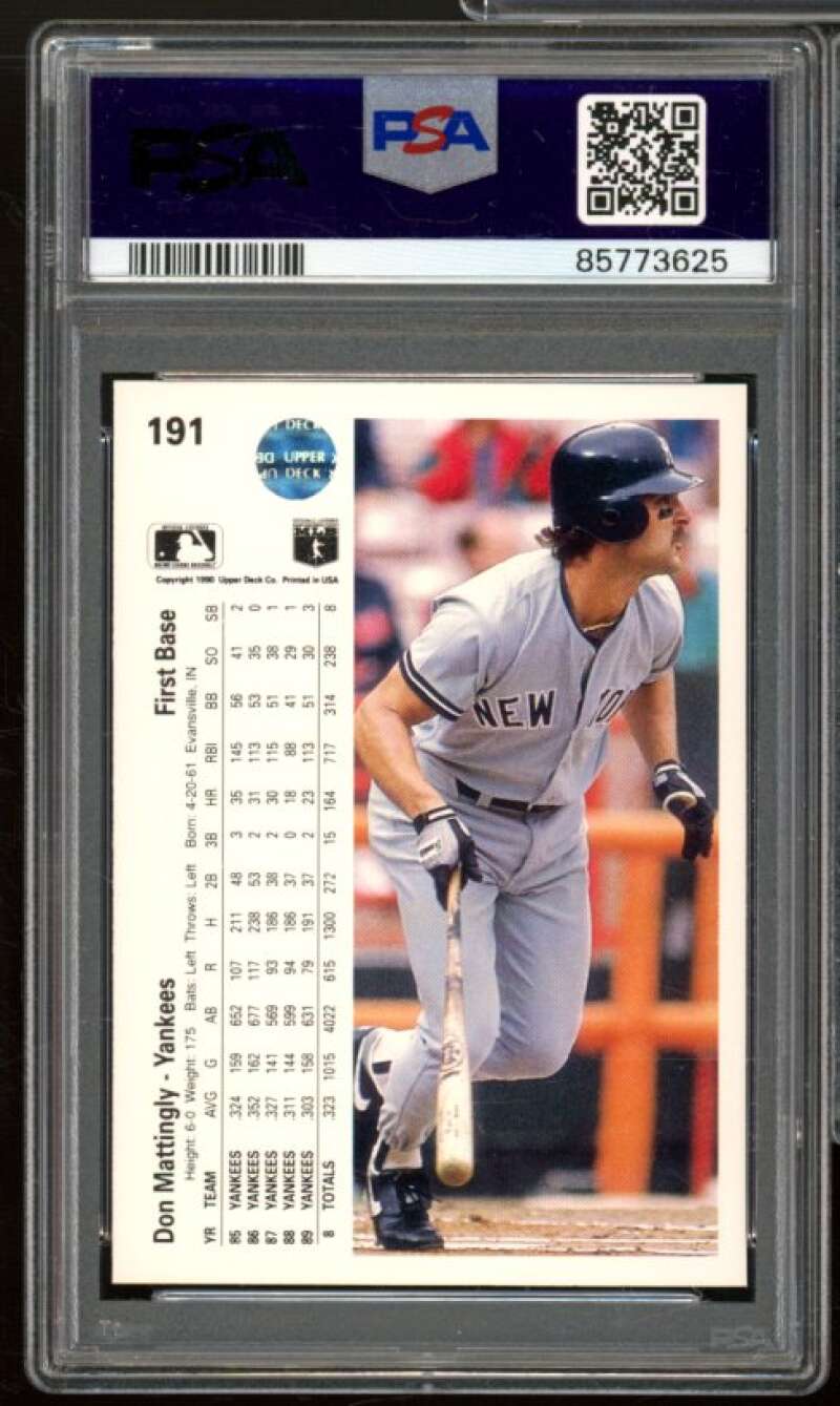 Don Mattingly Card 1990 Upper Deck #191 PSA 8 Image 2