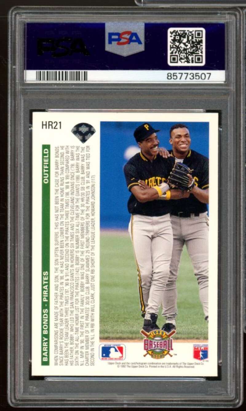 Barry Bonds Card 1992 Upper Deck Homerun Leaders #hr21 PSA 8 Image 2