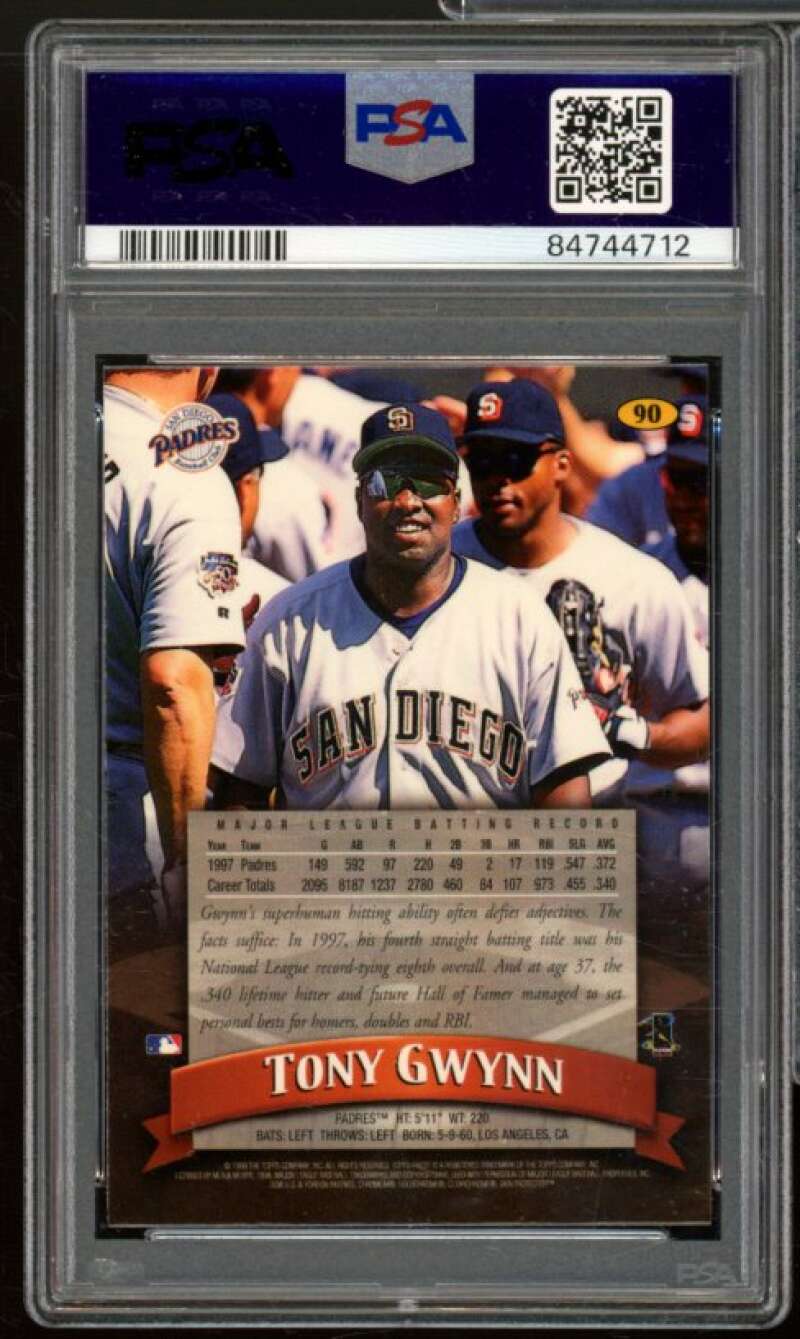 Tony Gwynn Card 1998 Finest #90 PSA 8 Image 2