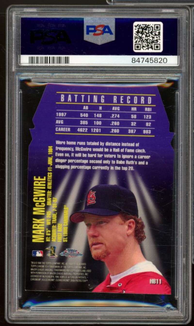 Mark McGwire Card 1998 Topps Chrome Hall Bound #HB11 PSA 6 Image 2