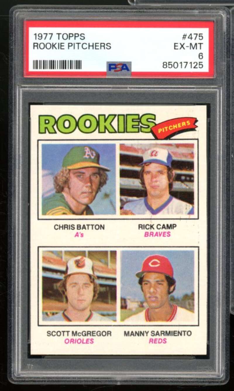 Chris Batton/Rick Camp/Scott McGregor/Manny Sarmiento RC 1977 Topps #475 PSA 6 Image 1