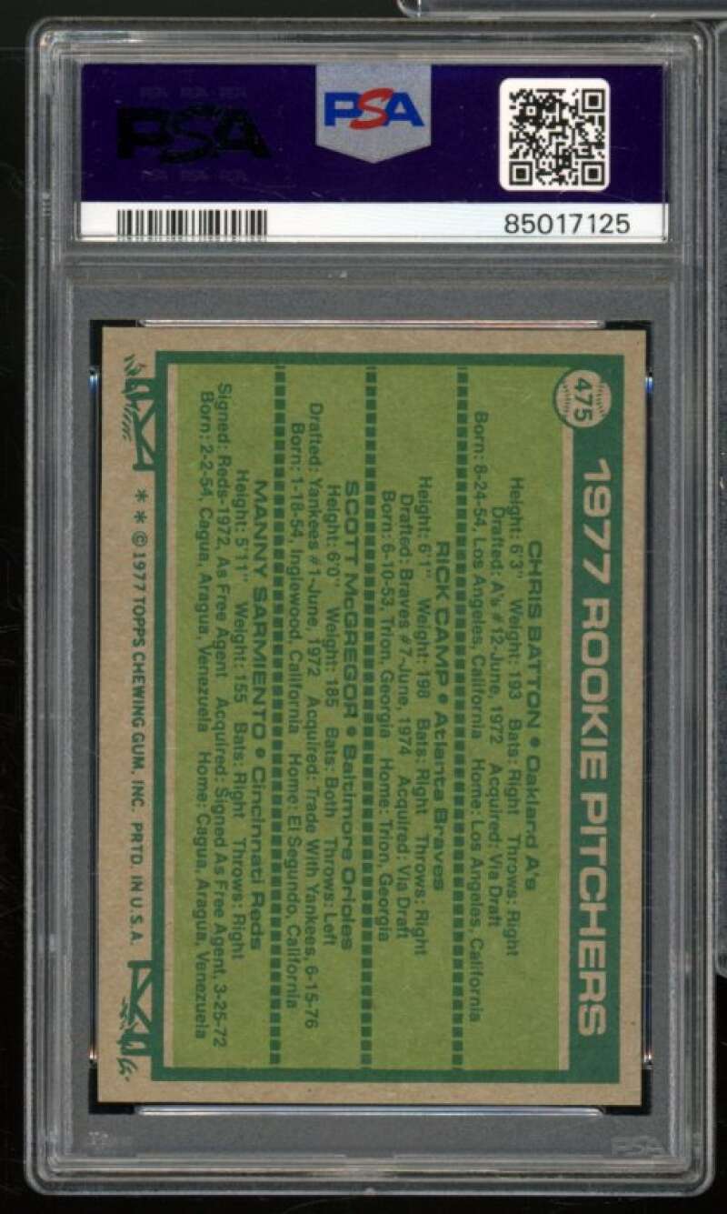 Chris Batton/Rick Camp/Scott McGregor/Manny Sarmiento RC 1977 Topps #475 PSA 6 Image 2