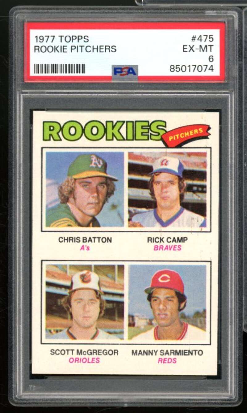 Chris Batton/Rick Camp/Scott McGregor/Manny Sarmiento RC 1977 Topps #475 PSA 6 Image 1