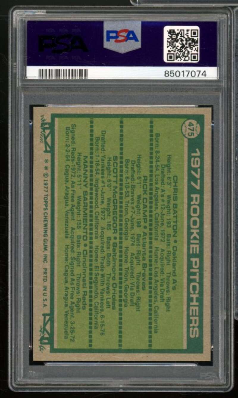 Chris Batton/Rick Camp/Scott McGregor/Manny Sarmiento RC 1977 Topps #475 PSA 6 Image 2