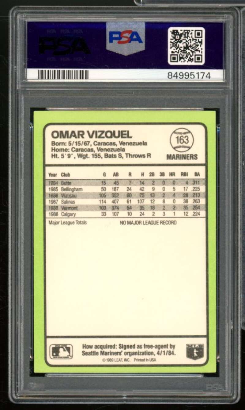 Omar Vizquel Rookie Card 1989 Donruss Baseball's Best #163 PSA 8 Image 2