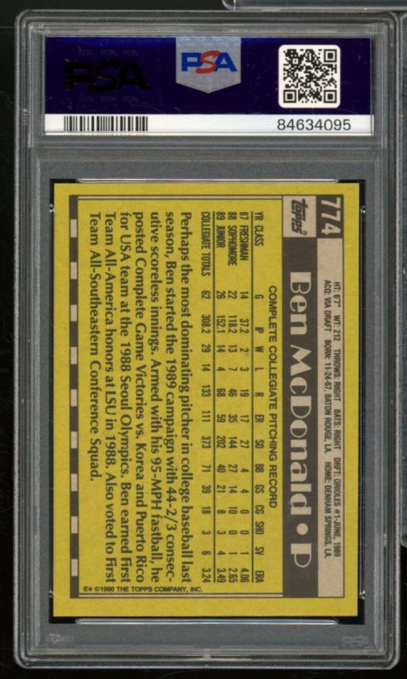 Ben McDonald Rookie Card 1990 Topps #774 PSA 8 Image 2