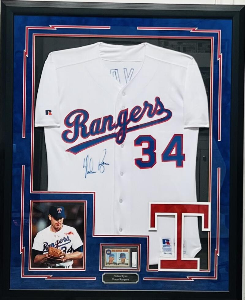 Nolan Ryan Autograph Signed Framed Authentic Jersey w/ 1968 Topps BVG Rookie 7.5 Image 1