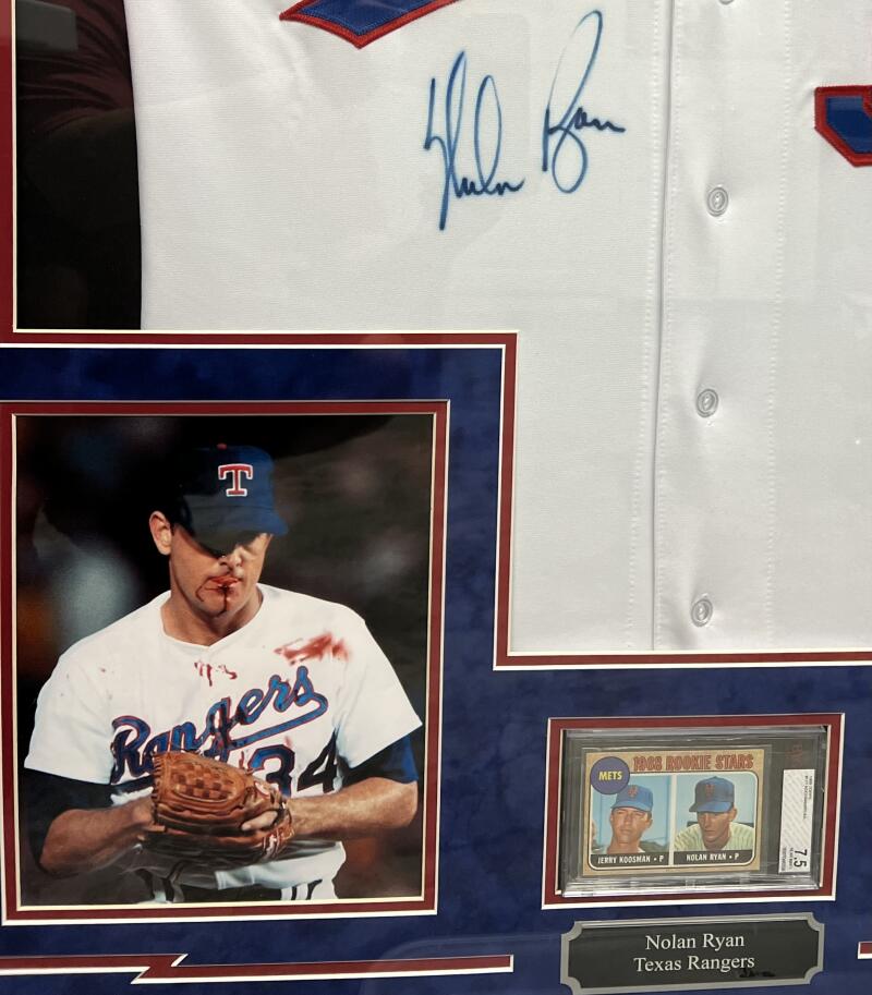 Nolan Ryan Autograph Signed Framed Authentic Jersey w/ 1968 Topps BVG Rookie 7.5 Image 2