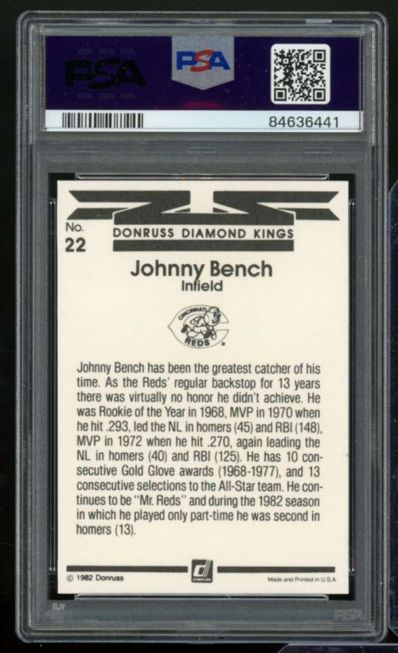 Johnny Bench Card 1983 Donruss #22 PSA 8 Image 2