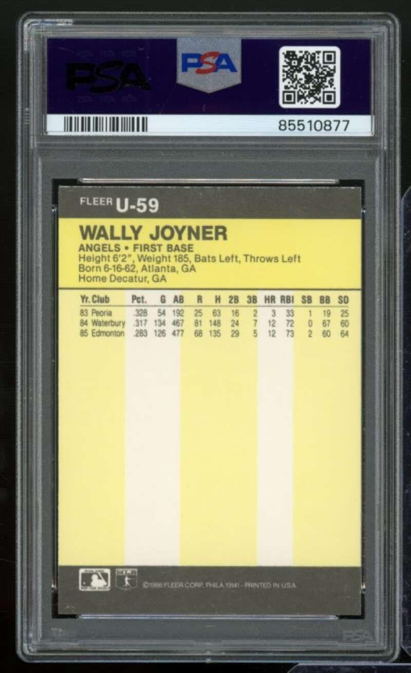 Wally Joiner Rookie Card 1986 Fleer Update #U-59 PSA 9 Image 2