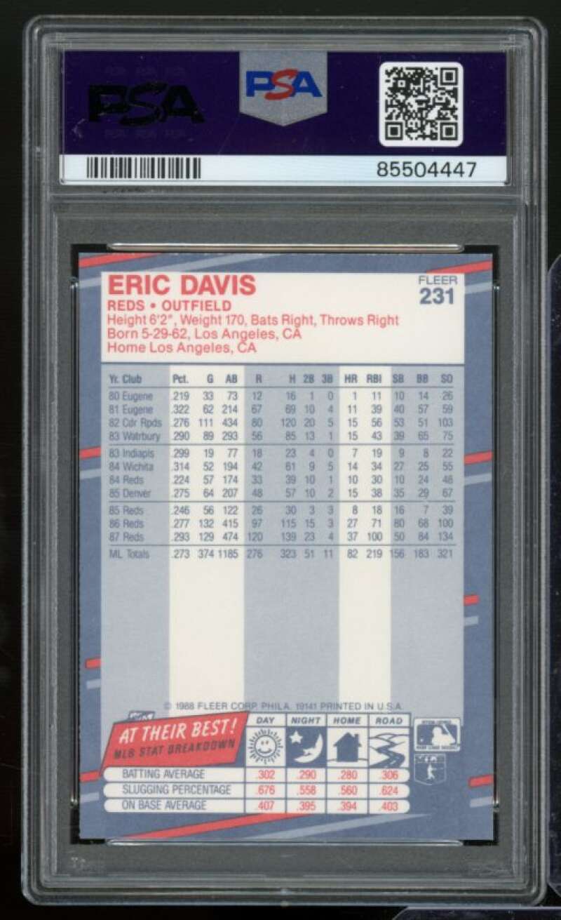 Eric Davis Card 1988 Fleer #231 PSA 8 Image 2