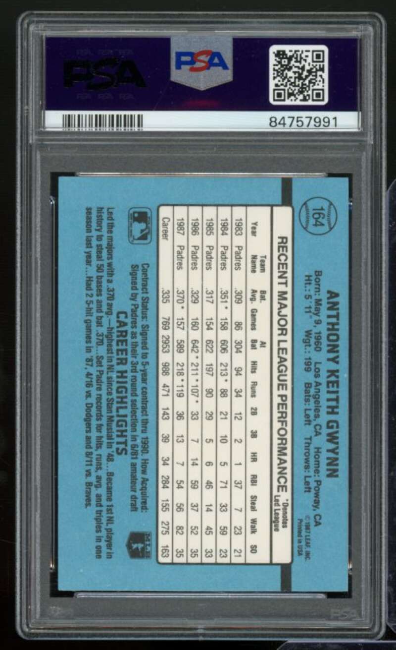 Tony Gwynn Card 1988 Donruss #164 PSA 8 Image 2