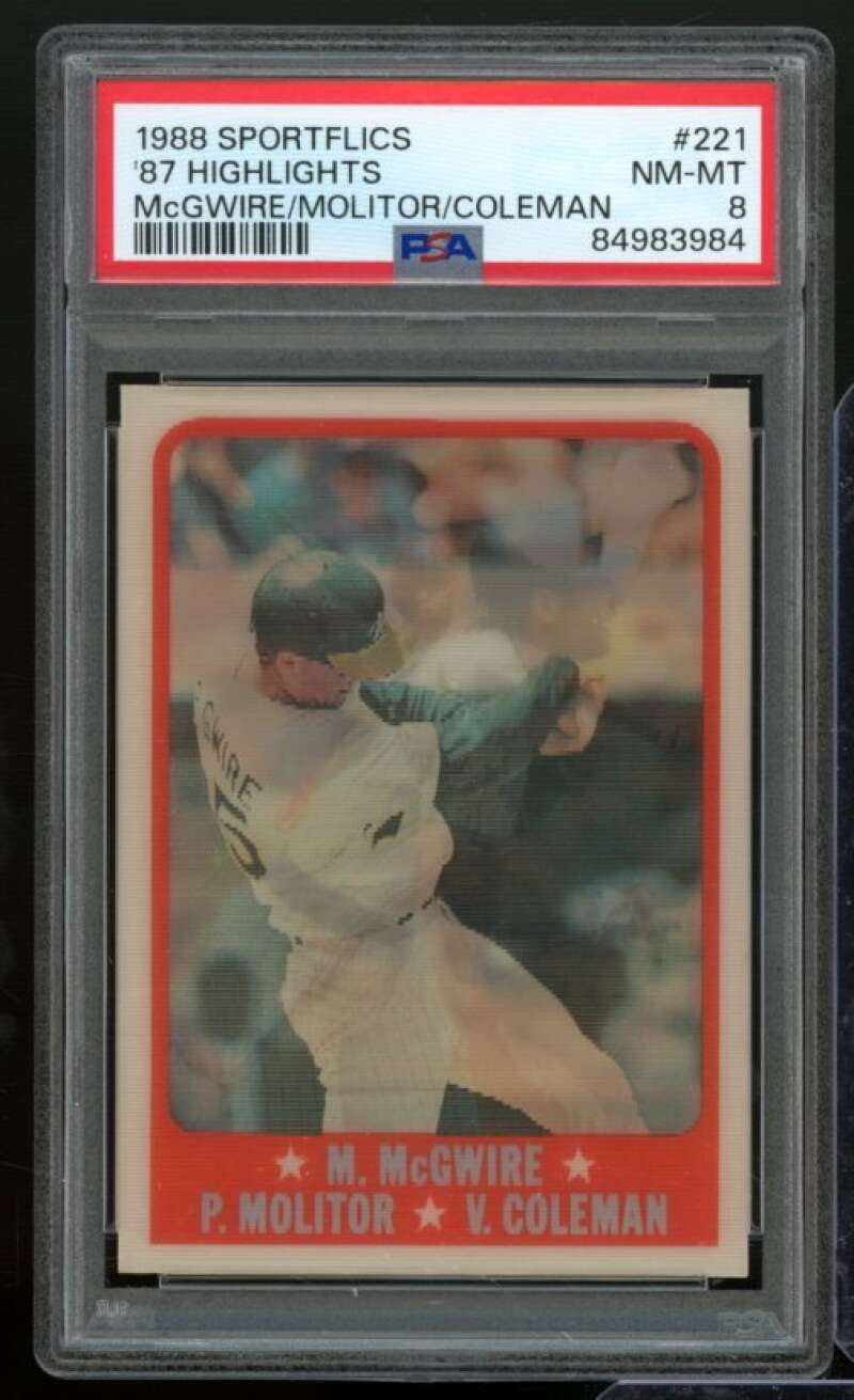 Vince Coleman/Mark McGwire/Paul Molitor Card 1988 Sportflics #221 PSA 8 Image 1