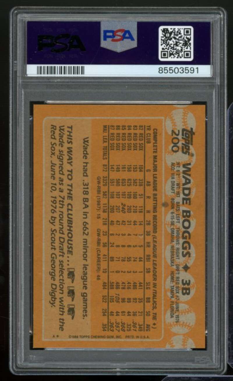 Wade Boggs Card 1988 Topps #200 PSA 9 Image 2