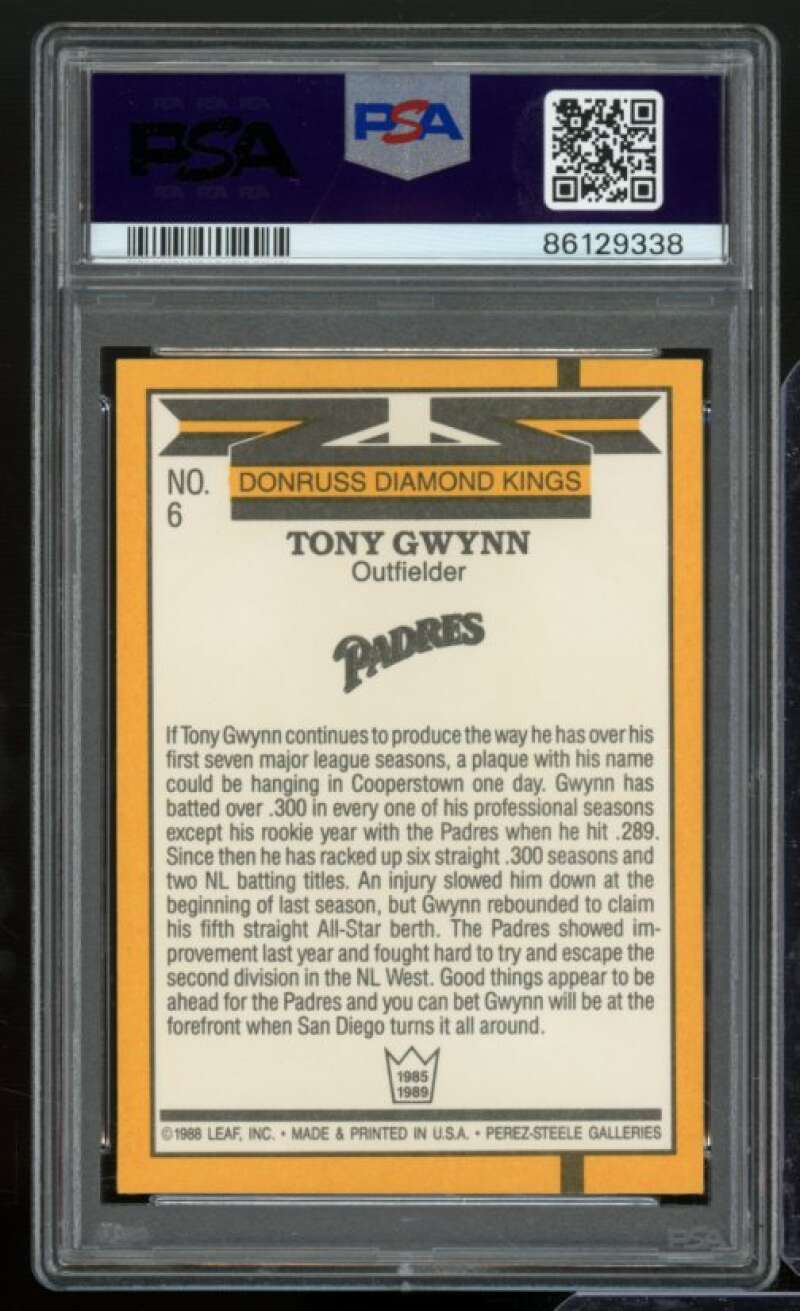 Tony Gwynn Card 1989 Donruss Diamond Kings #6 PSA 9 Image 2