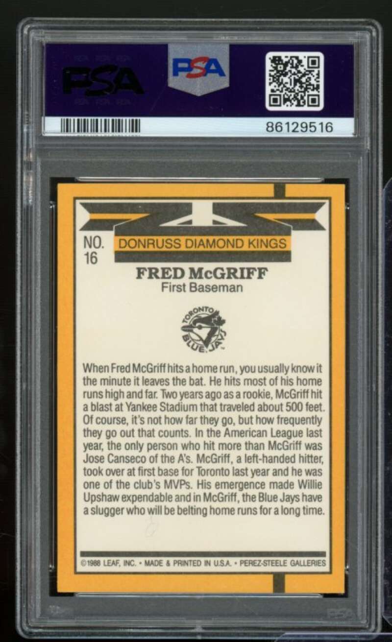 Fred McGriff Card 1989 Donruss Diamond Kings #16 PSA 9 Image 2