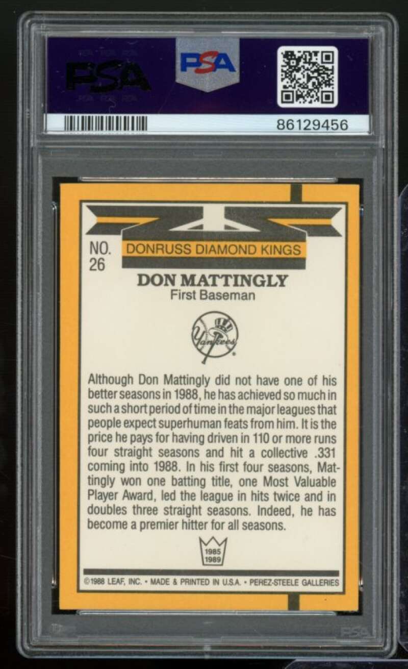 Don Mattingly Card 1989 Donruss Diamond Kings #26 PSA 9 Image 2