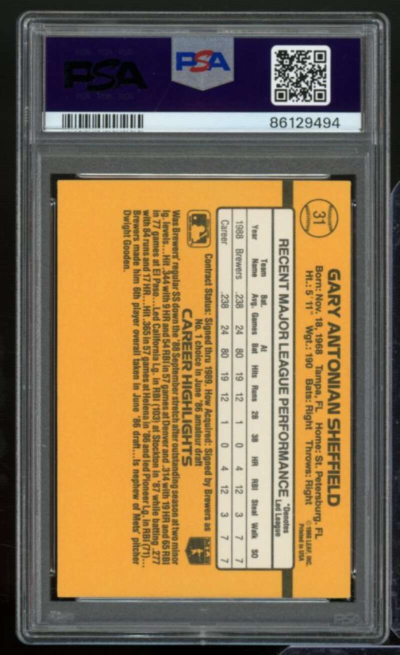 Gary Sheffield Rookie Card 1989 Donruss #31 PSA 9 Image 2