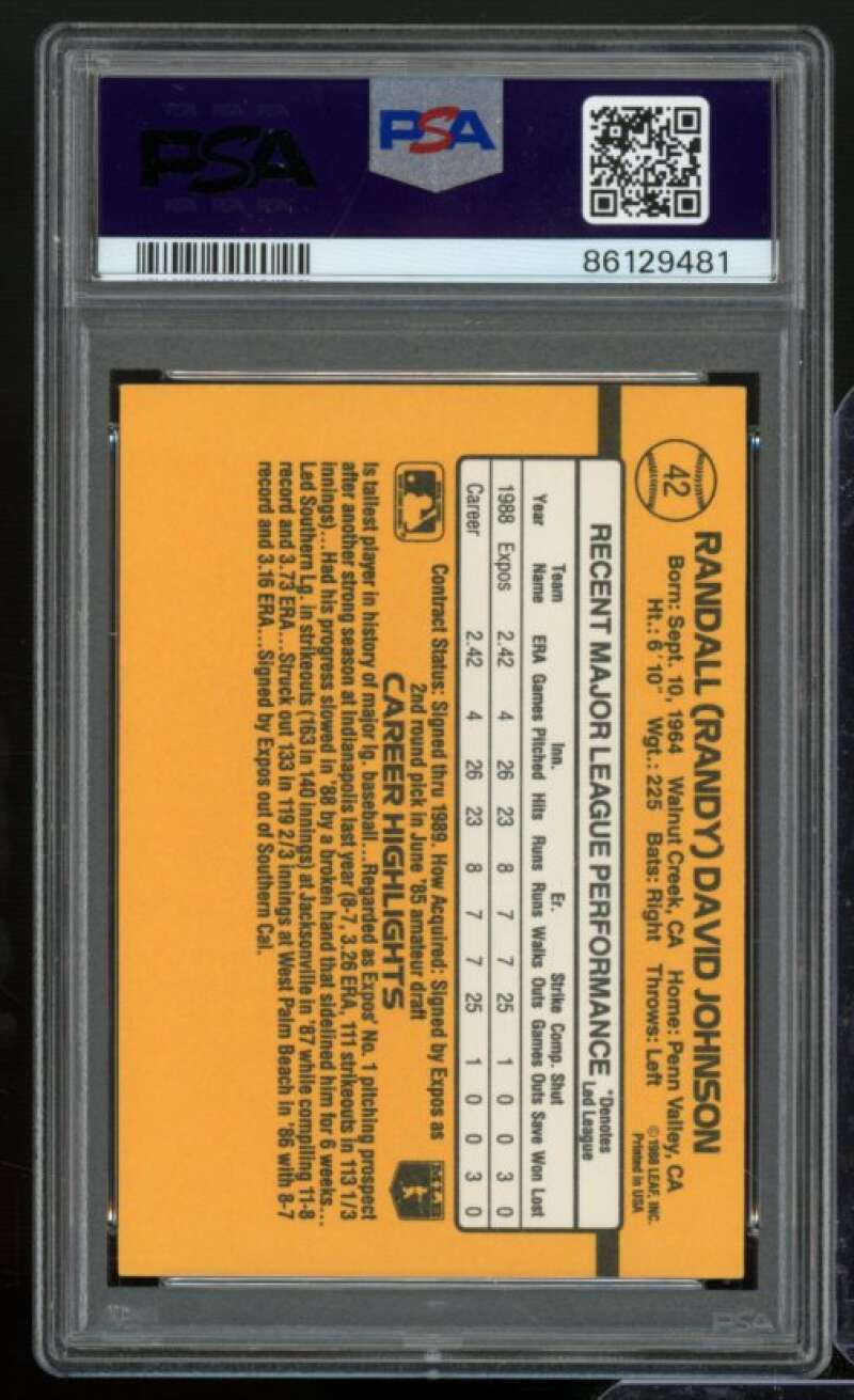 Randy Johnson Rookie Card 1989 Donruss #42 PSA 9 Image 2