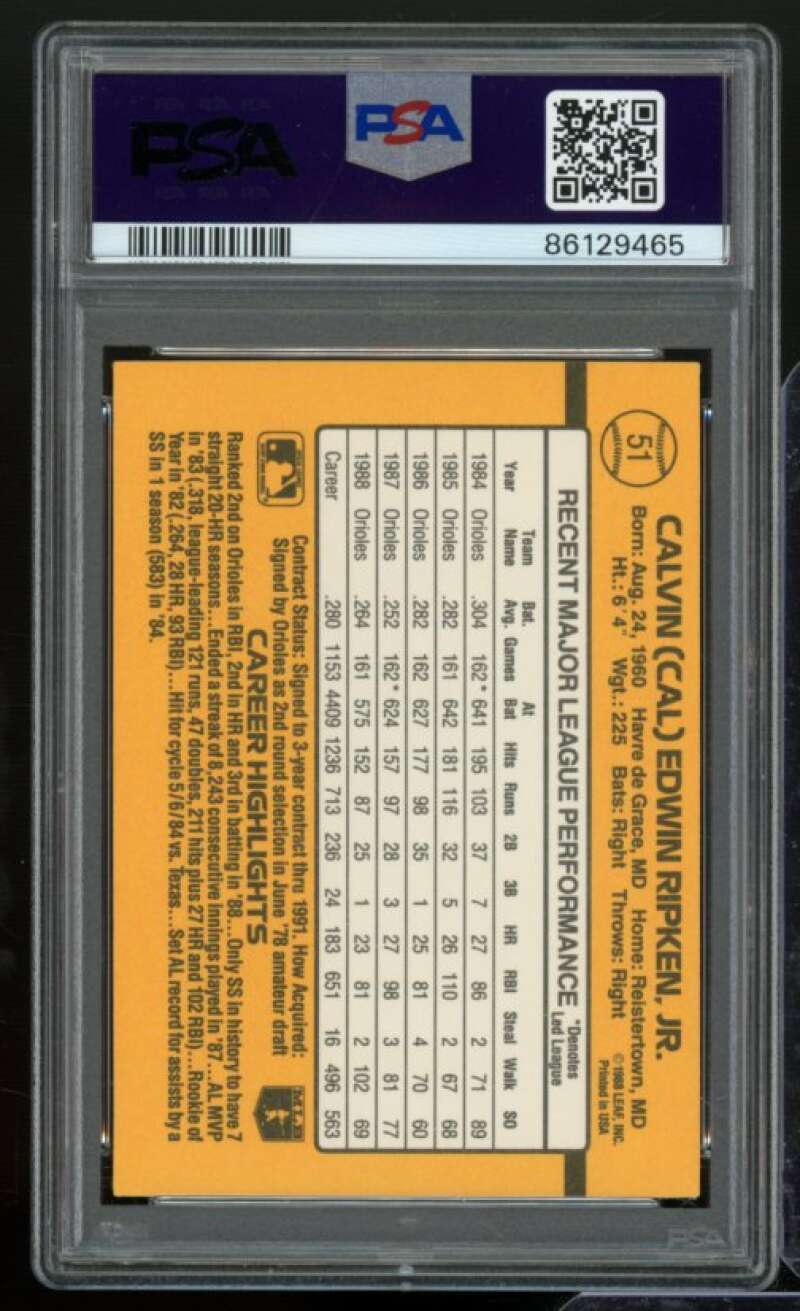 Cal Ripken Card 1989 Donruss #51 PSA 9 Image 2