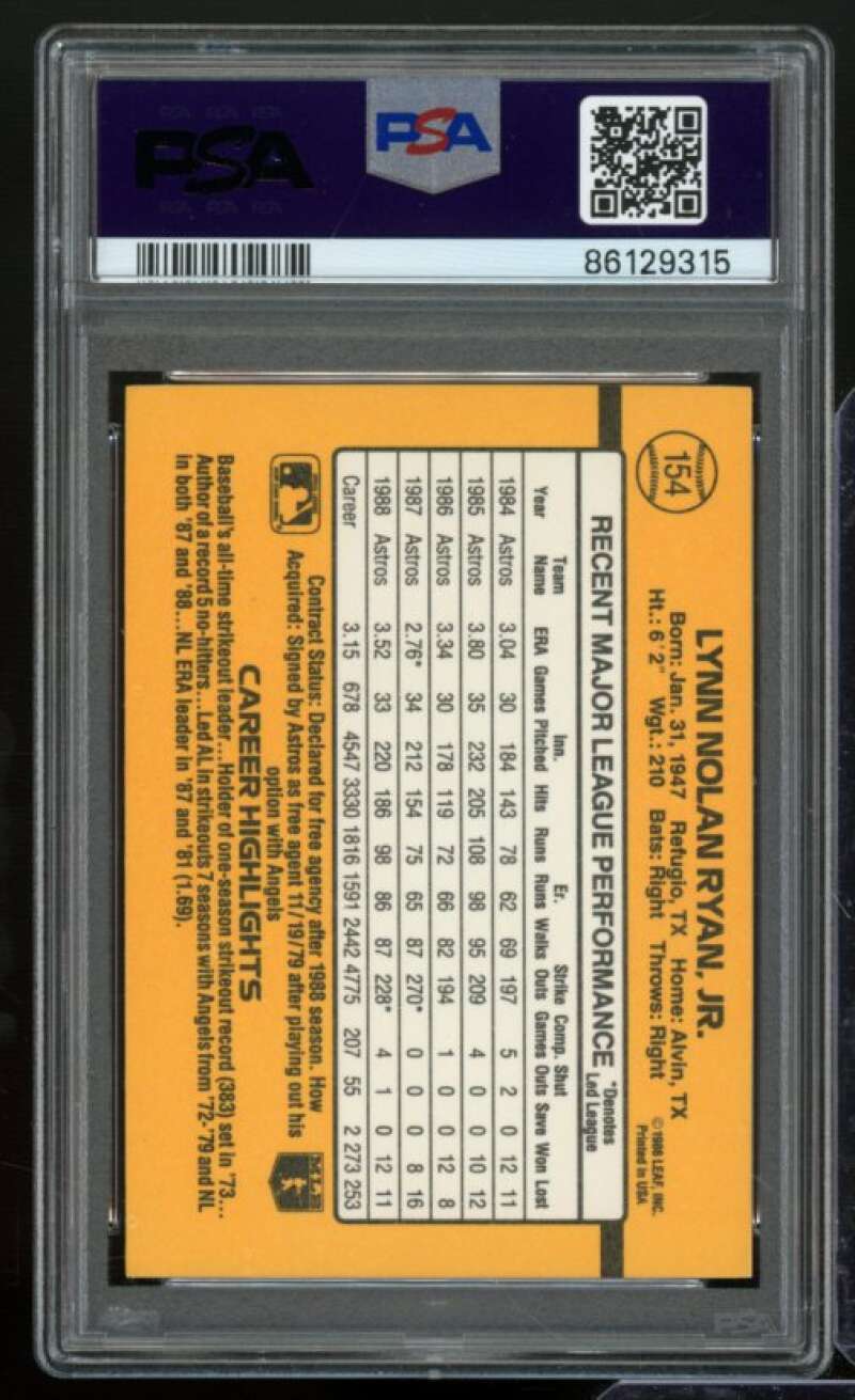 Nolan Ryan Card 1989 Donruss #154 PSA 9 Image 2