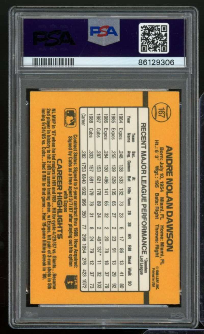 Andre Dawson Card 1989 Donruss #167 PSA 9 Image 2