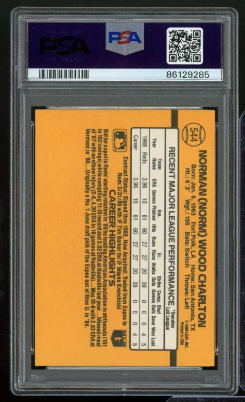 Norm Charlton Rookie Card 1989 Donruss #544 PSA 9 Image 2