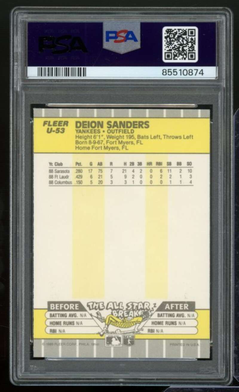 Deion Sanders Rookie Card 1989 Fleer Update #U-53 PSA 9 Image 2