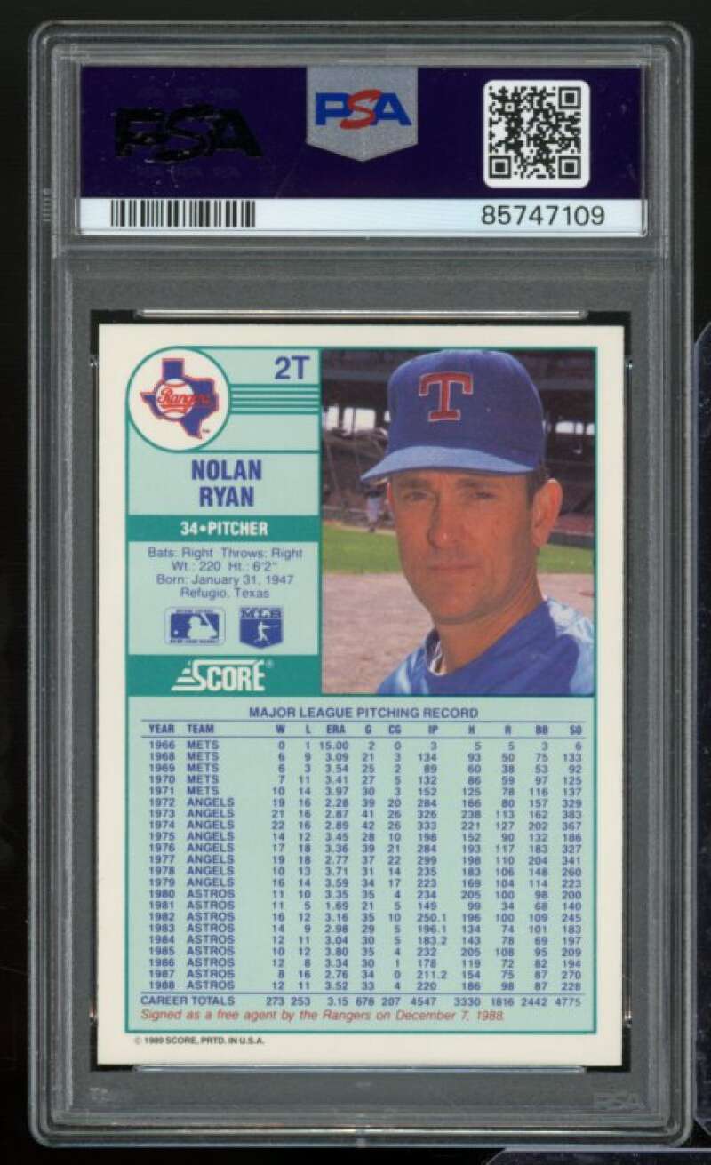 Nolan Ryan Card 1989 Score Traded #2T PSA 9 Image 2