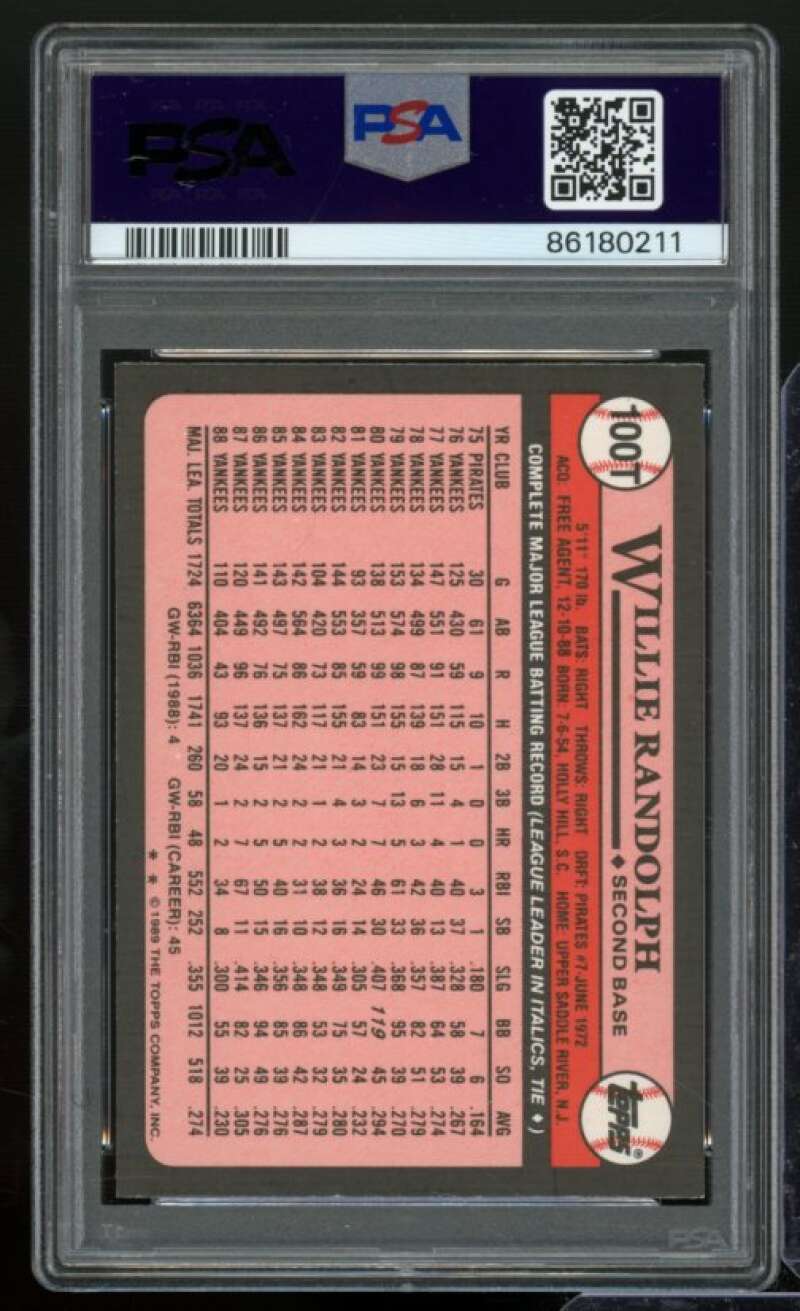 Willie Randolph Card 1989 Topps Traded #100T PSA 8 Image 2