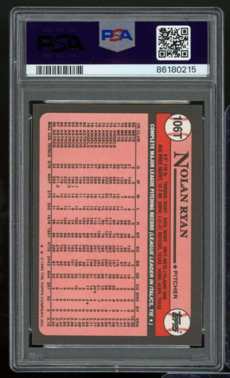 Nolan Ryan Card 1989 Topps Traded #106T PSA 8 Image 2